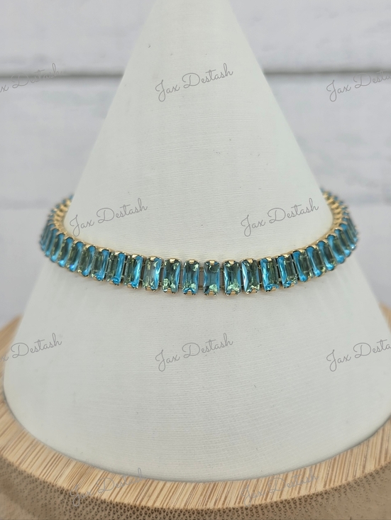 Fashion Jewelry Jewelry - Stainless Steel Gold-Plated Blue Crystal Tennis Bracelet BR8000